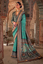 Thumbnail for Monjolika Fashion Aqua Blue Printed Viscose Silk Designer Traditional Saree