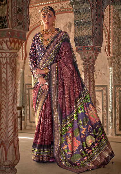 Monjolika Fashion Maroon Printed Viscose Silk Designer Traditional Saree