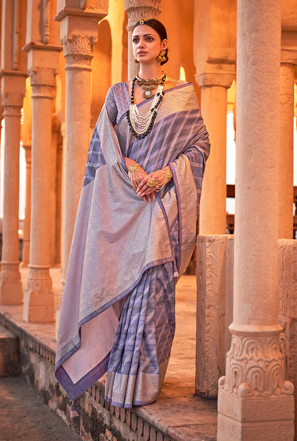 Monjolika Fashion Viscose Light Purple Foil Print Contemporary Saree