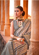 Thumbnail for Monjolika Fashion Viscose Slate Grey Foil Print Contemporary Saree