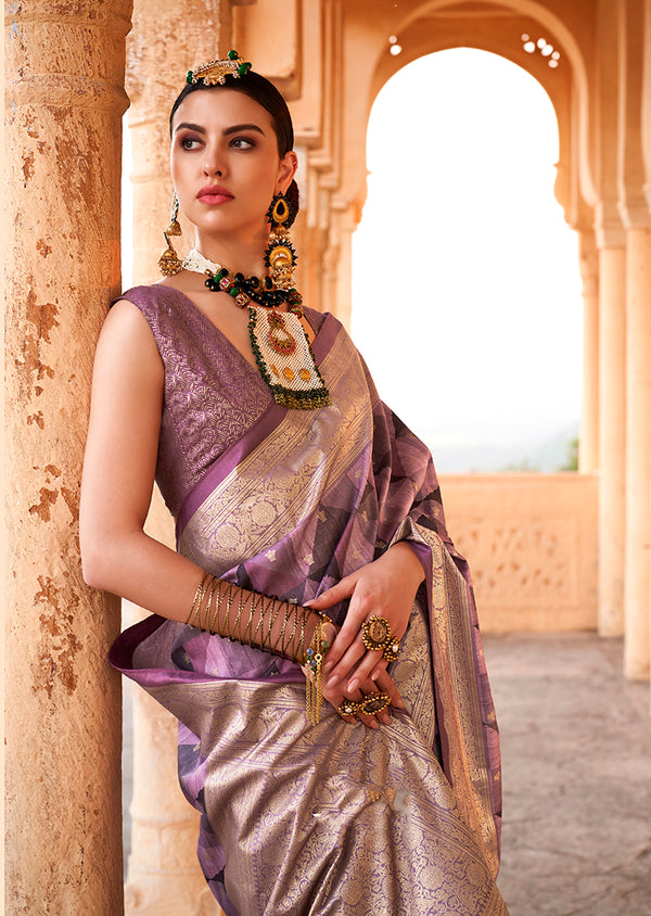Monjolika Fashion Viscose Purple Foil Print Contemporary Saree