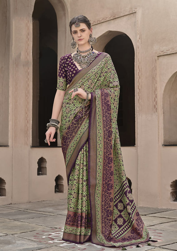 Monjolika Fashion Silk Patola Print Green Traditional Saree