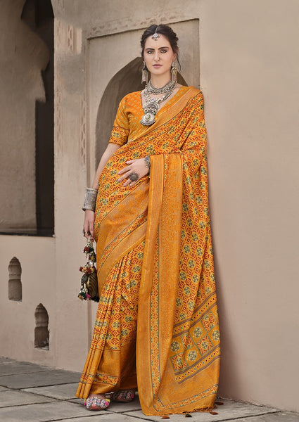 Monjolika Fashion Silk Patola Print Amber Traditional Saree