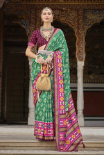 Thumbnail for Monjolika Fashion Light Green And Pink Patola Print Silk Festival Trendy Saree