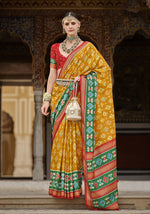 Thumbnail for Monjolika Fashion Mustard And Green Patola Print Silk Festival Trendy Saree