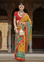 Thumbnail for Monjolika Fashion Mustard And Green Patola Print Silk Festival Trendy Saree