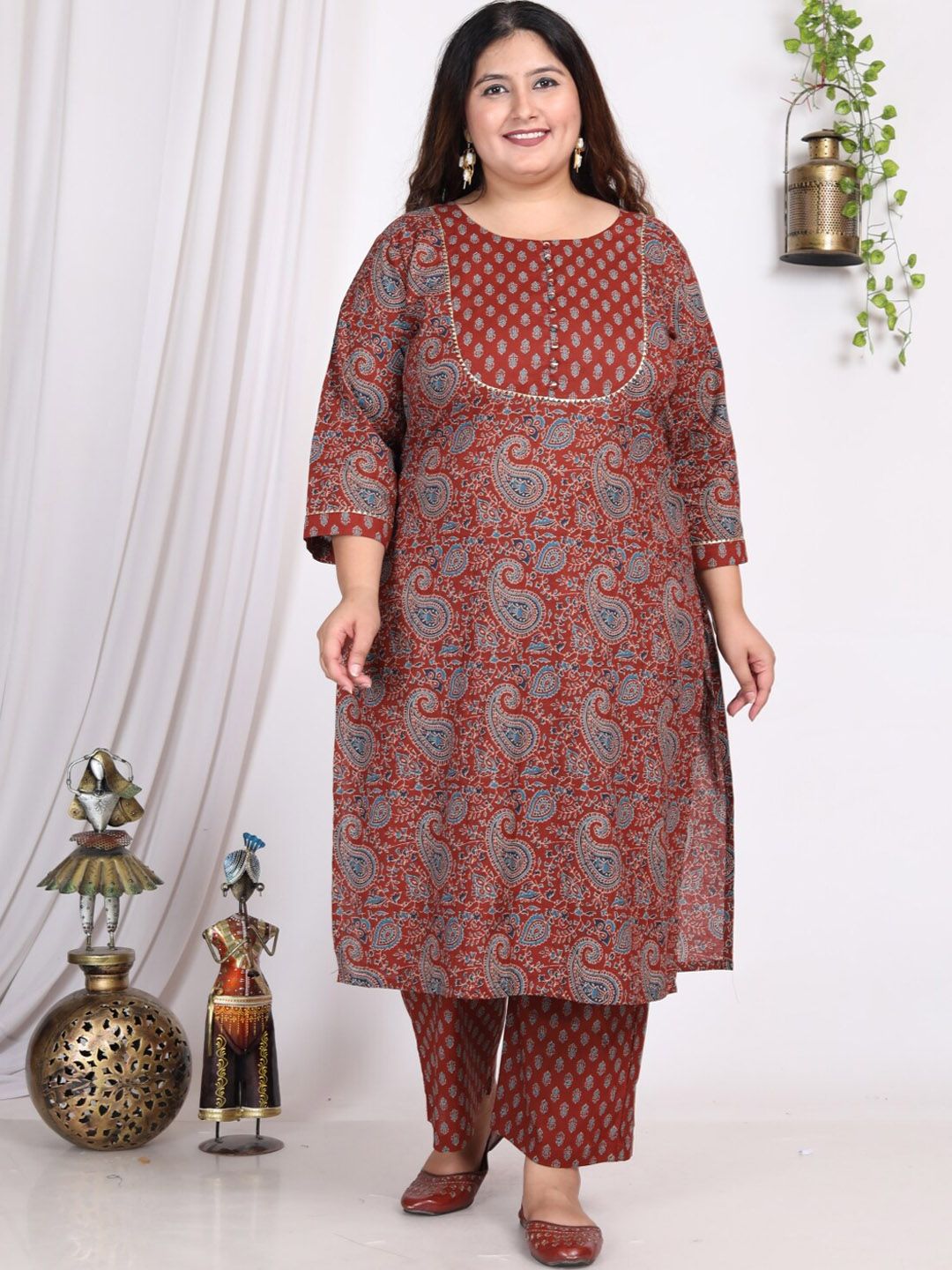 Swasti Paisley Printed Regular Gotta Patti Pure Cotton Kurta with Trousers & With Dupatta