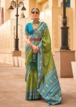 Thumbnail for Monjolika Fashion Patola Silk Olive And Light Blue Patola Print Classic Saree
