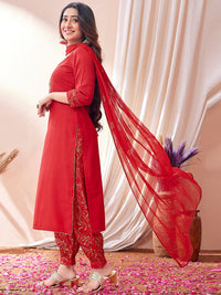 Thumbnail for Kalini Floral Embroidered Regular Foil Printed Sequined Kurta With Trousers & Dupatta - Distacart
