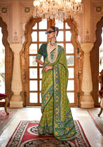 Thumbnail for Monjolika Fashion Light Olive Green Patola Print Festival Contemporary Saree
