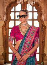 Thumbnail for Monjolika Fashion Teal Patola Print Festival Contemporary Saree