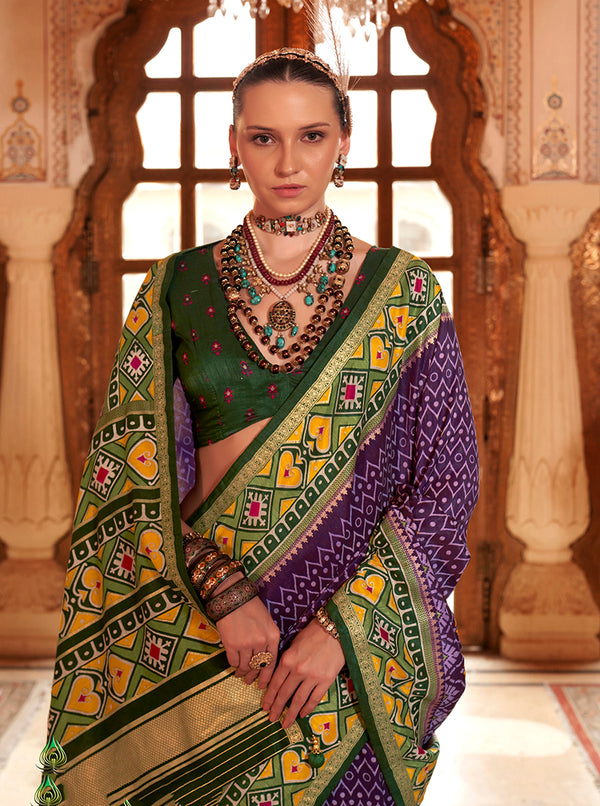 Monjolika Fashion Purple Patola Print Festival Contemporary Saree