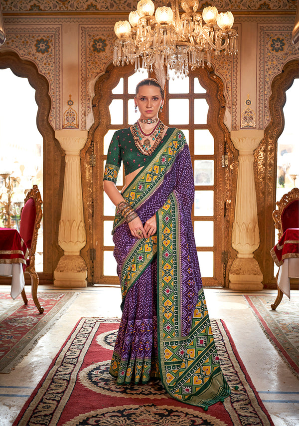 Monjolika Fashion Purple Patola Print Festival Contemporary Saree