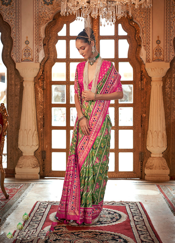 Monjolika Fashion Light Green Patola Print Festival Contemporary Saree