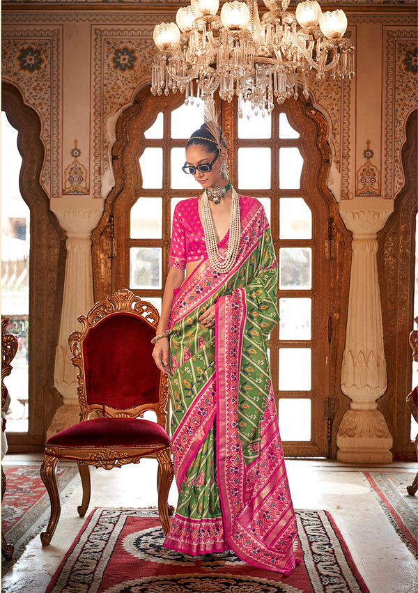 Monjolika Fashion Light Green Patola Print Festival Contemporary Saree