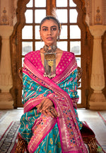 Thumbnail for Monjolika Fashion Aqua Blue Patola Print Festival Contemporary Saree