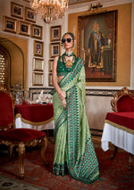 Thumbnail for Monjolika Fashion Silk Light Green With Dark Green Border Printed Classic Saree