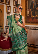Thumbnail for Monjolika Fashion Silk Light Green With Dark Green Border Printed Classic Saree