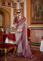 Thumbnail for Monjolika Fashion Silk Grey With Wine Border Printed Classic Saree