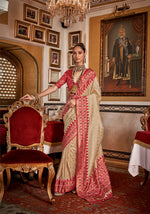Thumbnail for Monjolika Fashion Silk Cream With Red Border Printed Classic Saree