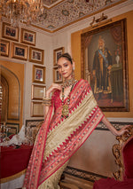 Thumbnail for Monjolika Fashion Silk Cream With Red Border Printed Classic Saree