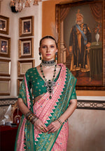 Thumbnail for Monjolika Fashion Silk Light Pink With Green Border Printed Classic Saree