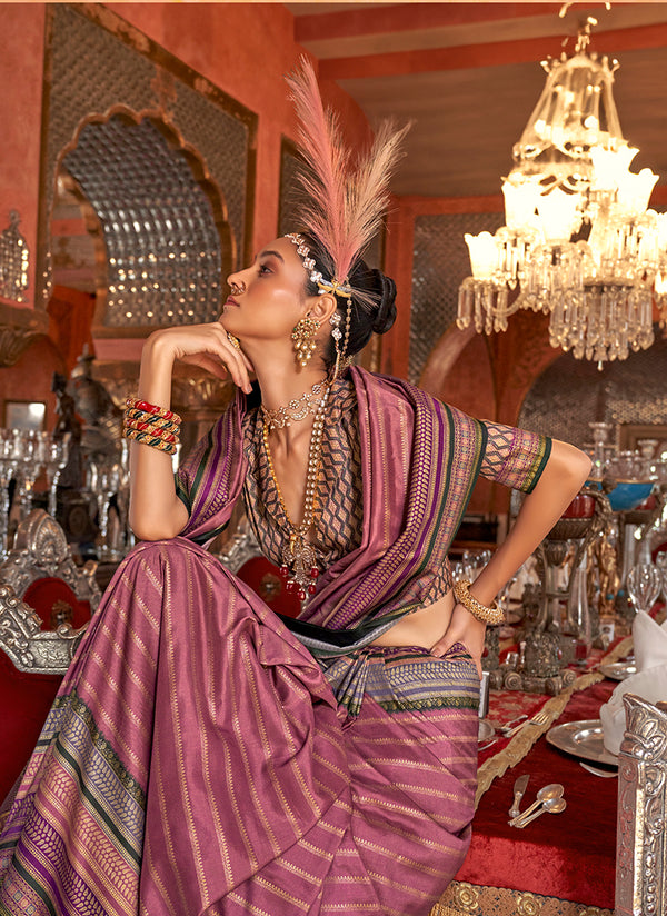 Monjolika Fashion Silk Weaving Zari Onion Pink Traditional Saree