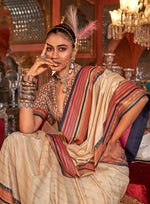 Thumbnail for Monjolika Fashion Silk Weaving Zari Cream Traditional Saree