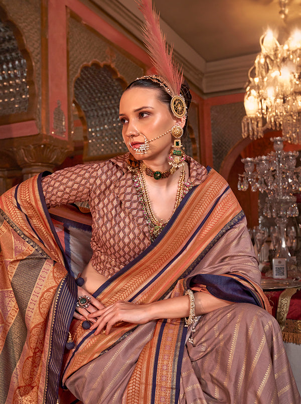 Monjolika Fashion Silk Weaving Zari Light Mauve Traditional Saree