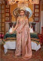 Thumbnail for Monjolika Fashion Tussar Silk Digital Print Zari Border Light Peach Contemporary Saree