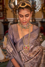 Thumbnail for Monjolika Fashion Tussar Silk Digital Print Zari Border Purple Contemporary Saree