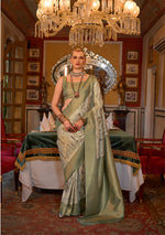 Thumbnail for Monjolika Fashion Tussar Silk Digital Print Zari Border Light Green Contemporary Saree