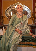 Thumbnail for Monjolika Fashion Tussar Silk Digital Print Zari Border Light Green Contemporary Saree