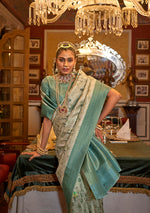 Thumbnail for Monjolika Fashion Tussar Silk Digital Print Zari Border Light Turquoise Contemporary Saree