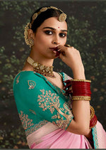 Thumbnail for Monjolika Fashion Sequins Embroidered Border Work Dola Silk Pink Reception Classic Saree