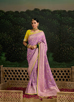 Thumbnail for Monjolika Fashion Sequins Embroidered Border Work Dola Silk Lilac Reception Classic Saree