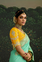 Thumbnail for Monjolika Fashion Sequins Embroidered Border Work Dola Silk Turquoise Reception Classic Saree