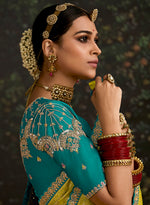 Thumbnail for Monjolika Fashion Sequins Embroidered Border Work Dola Silk Light Olive Green Reception Classic Saree