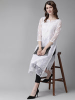 Thumbnail for ADA Women White & Black Chikankari Embroidered Handloom Kurta & Slip with Churidar - Distacart