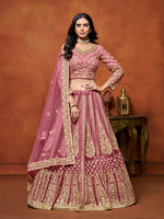 Thumbnail for Monjolika Fashion Net Pink Embroidered Designer Lehenga Choli