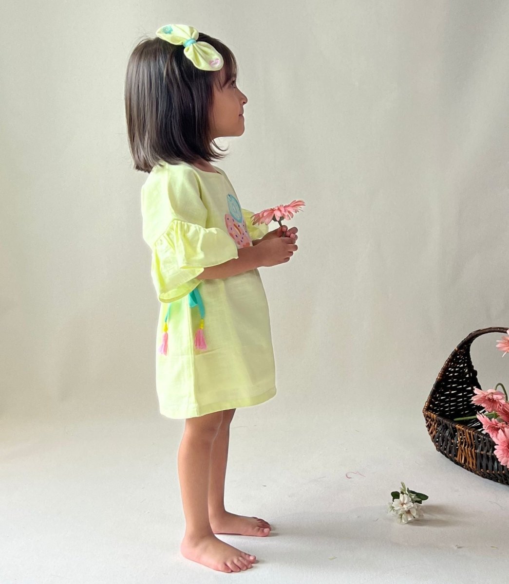 ArthLife Yellow Donuts Embroidered Dress - Distacart