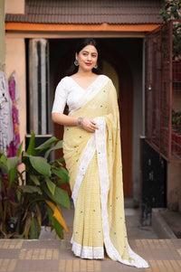 Thumbnail for Lemon Poly Georgette Ethnic Motifs Saree with Unstitched Blouse - A2M