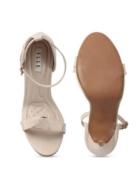 Thumbnail for ELLE Open Toe Party Stiletto Heels With Bows & Ankle Loop