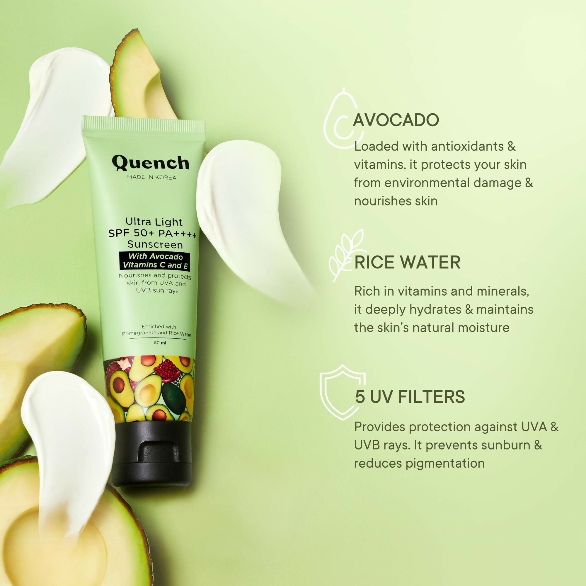 Quench Vitamin E Ultra Light SPF 50+ PA++++ Sunscreen for Glowing Skin - Korean Skincare - Distacart