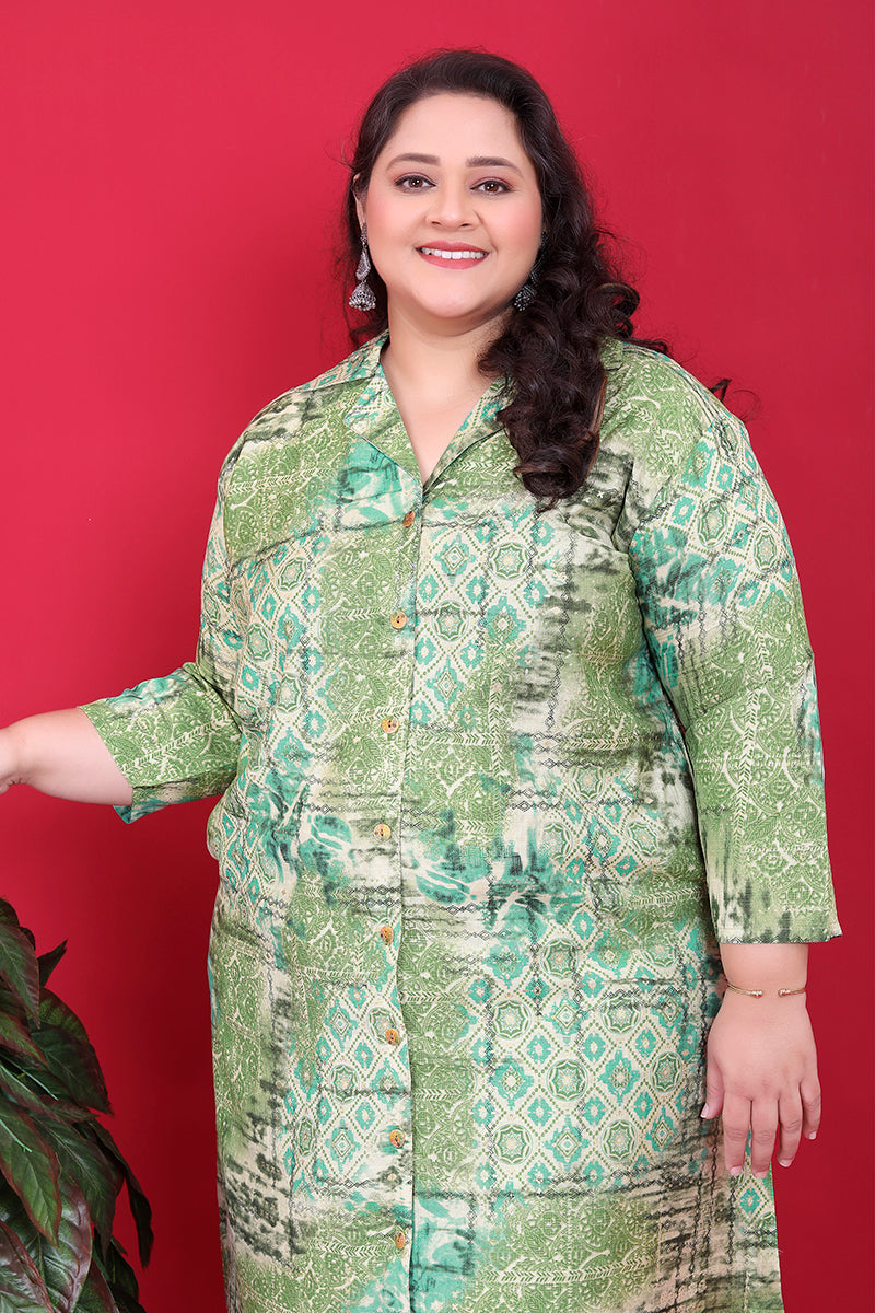 Monjolika Fashion Green Colour Rayon Floral Print Classic Co-Ord Set