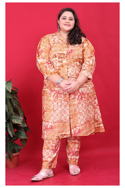 Monjolika Fashion Orange Colour Rayon Floral Print Classic Co-Ord Set
