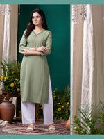Thumbnail for Monjolika Fashion Sage Green Maaza Cotton Hand Work With Pocket Casual Kurti