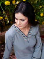 Thumbnail for Monjolika Fashion Grey Maaza Cotton Hand Work With Pocket Casual Kurti