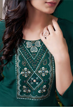 Thumbnail for Monjolika Fashion Dark Green Maaza Cotton Hand Work With Pocket Casual Kurti