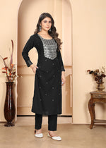 Thumbnail for Monjolika Fashion Black Premium Rayon Heavy Sequence Embroidery Kurtis Pant Pair